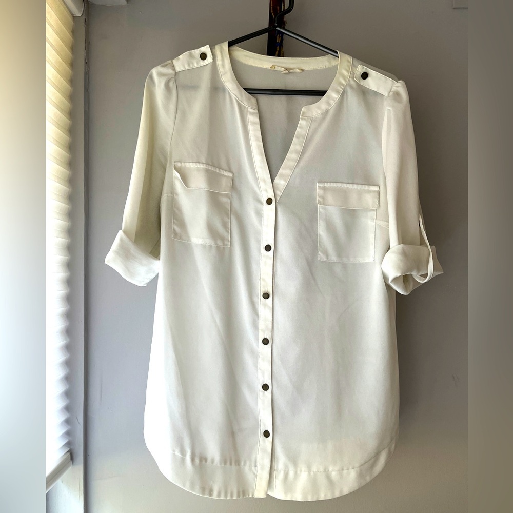 Sheer Cream Button-up Blouse